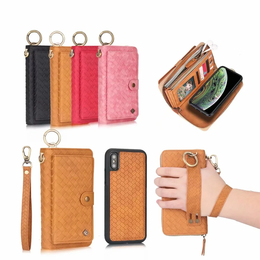 Haissky Multifunction Woven Pattern Leather Wallet Case For iPhone XS