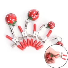 Экзотические аксессуары, 2 шт./лот, стальные зажимы для сосков с милой клубникой, вечерние зажимы, товары для флирта, игрушки для пар