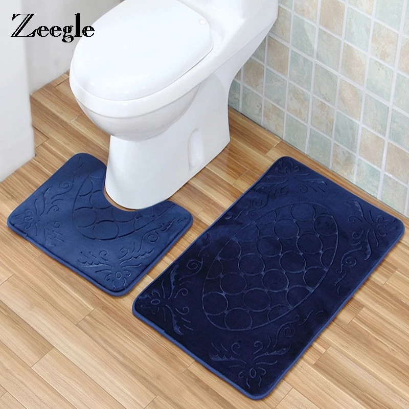 Zeegle 3D Нескользящая впитывающая моющийся Набор ковриков для ванной туалет ковер
