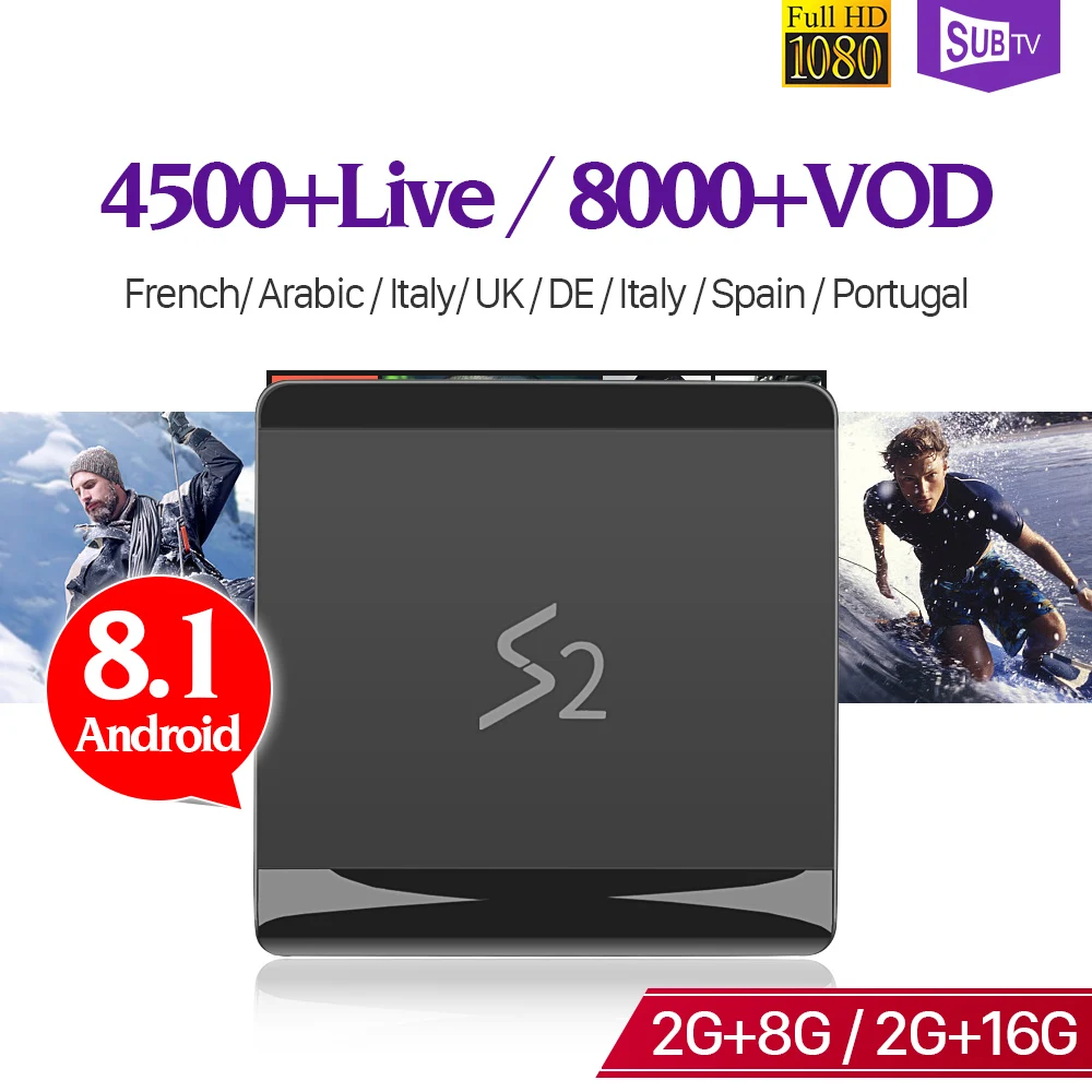 

4K SUBTV Box Android 8.1 IPTV France Leadcool S2 RK3229 2G 8G/16G 2.4G Wifi 1 Year IPTV Code French Belgium Canada Dutch IP TV