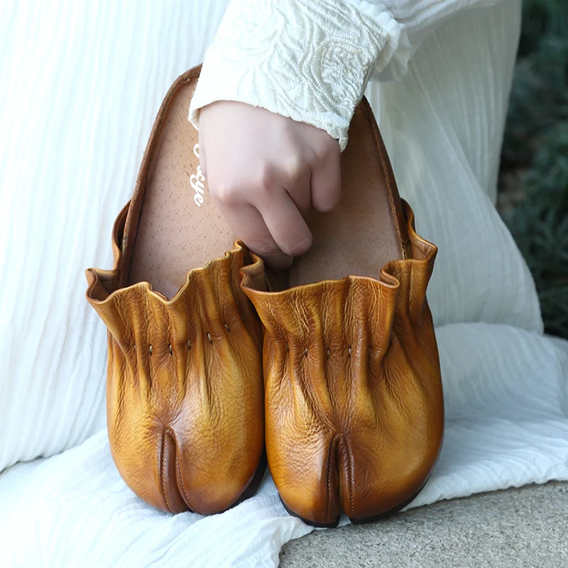 

2016 New Retro Full Grain Leather Soft Flat with Comfortable Women slippers Toe Cap Covering Sandals Mujier Handmade shoes