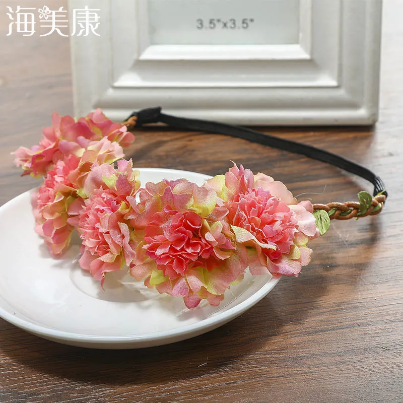 

Haimeikang Garland Flower Headbands Forehead Elastic HairBands For Girls 11 Colors Adjustable Women Wedding Hair Accessories