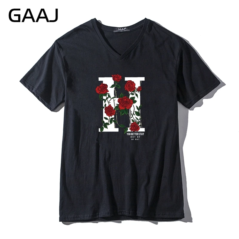 

red rose flower "H" Print Letter Men & Women Unisex T Shirts Funny V Neck Tops Fashion Tees Streetwear Short Sleeve Woman Shirts
