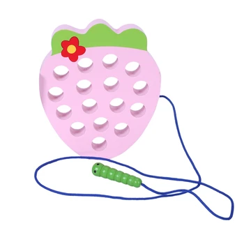 

educational toys fun wooden toys worm eat fruit apple pear early childhood teaching baby toy gift for kids Strawberry