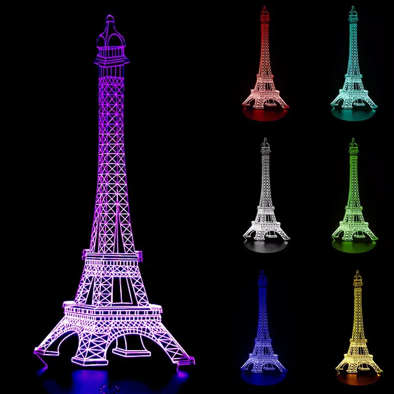 Креативный 3D Визуальный светодиодный ночник Эйфелева башня 3D иллюзия ночник Домашний Светильник 7 цветов Изменение USB светодиодный ночник