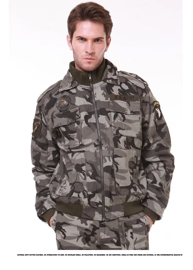 Camouflage Новая модная мужская Военная камуфляжная куртка для колледжа спортивная мужская зимняя повседневная куртка пальто с вышивкой Ястреба - Цвет: Camouflage