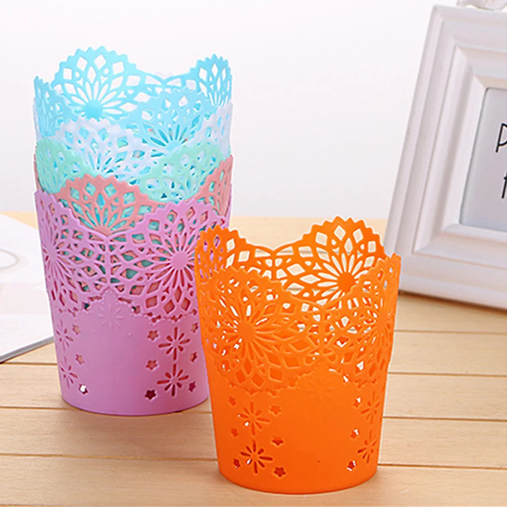 

Lace Openwork Pattern Pen Holder Creative Storage Bucket Small Trash Can Storage Basket
