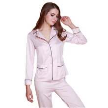 Женская одежда для сна, пижамный комплект с отложным воротником,, новинка года, шелковая одежда с длинными рукавами+ длинные штаны, домашняя одежда