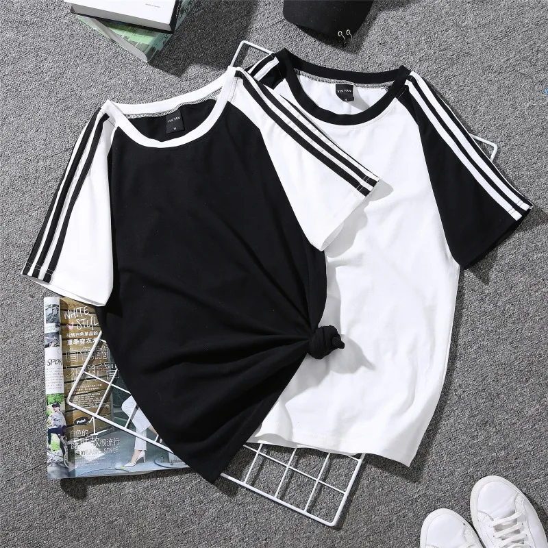 

2019 Women T shirt Short Sleeve O Neck Print Couple Tee Harajuku Student Plus Size Graphic Striped T-shirt Female T-shirt Mujer