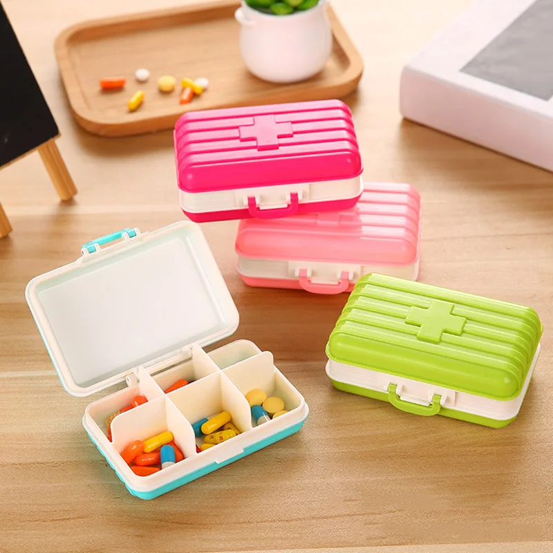 

Practical Handy Mini Pill Box Case Container Suitcase Shaped 6 Compartments Portable Storage Organizer