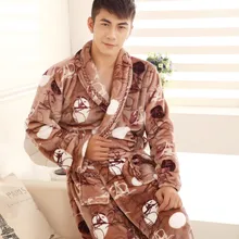 Осенне-зимний фланелевый Халат, мужской халат из кораллового флиса, удлиненная Мужская одежда для сна, фланелевый мужской Халат