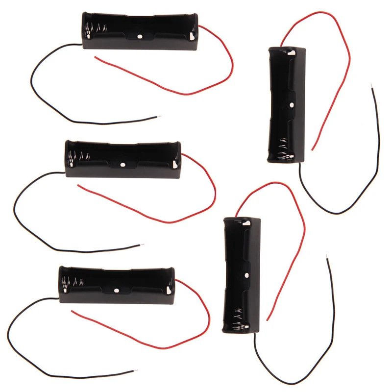 

5 Pcs Small Plastic 1 x 18650 Battery 3.7V Clip Storage Holder Box Case Black 18650 Battery Clip Holder Box Case With Wire Lead
