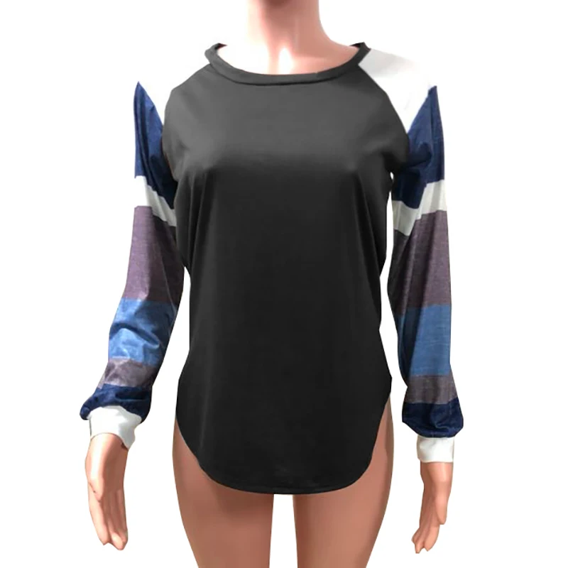 Gladiolus 2018 Camiseta de Otoño de mujer de manga larga a rayas cuello redondo multicolor Patchwork Casual Camiseta de mujer Camiseta femenina Gladiolus 2018 Camiseta de Otoño de mujer de manga larga a rayas cuello redondo multicolor Patchwork Casual Camiseta de mujer Camiseta femenina
