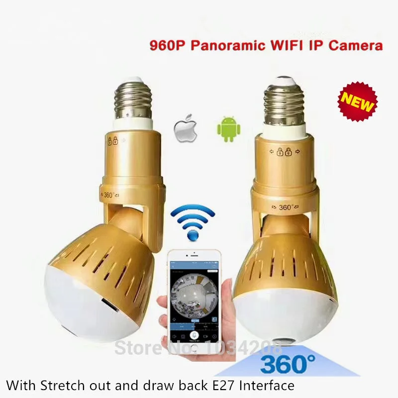 

Best Design Bulb Lamp V380 Wireless IP Camera Wifi 960P Panoramic FishEye Home Security CCTV Cam 360 Degree Wifi Camera