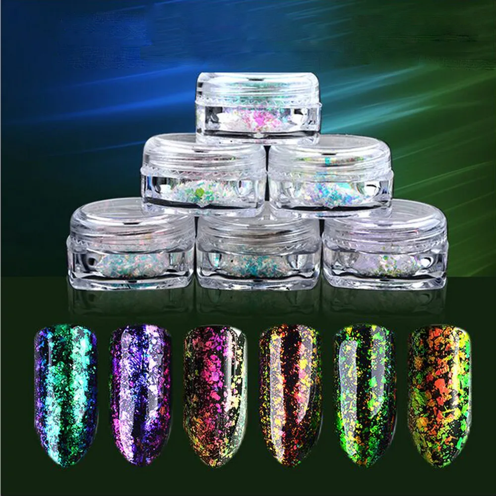 6 Colors Nail Flakes Shinning Mirror Chrome Powder Nail Glitter Powder