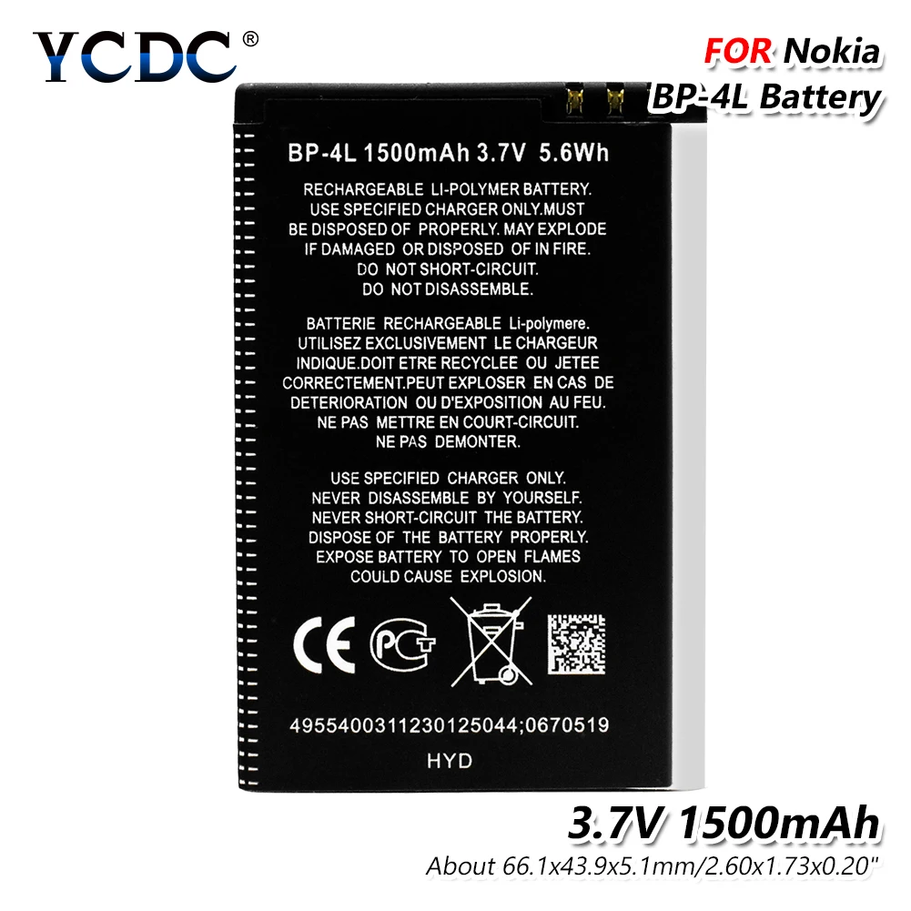 Для Nokia E52 E55 E6 E63 E71 E72 E73 E90 E95 6650F 6650T 6760 N810 N97 BP-4L BP 4L BP4L 3,7 V 1500 мА/ч, Перезаряжаемые литий-ионный аккумулятор