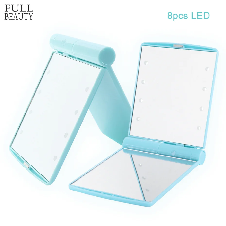 

8LED Lights Makeup Mirror Pocket Illuminated Vanity Mirror 2-Face Folding Portable Backlight Compact Make Up Mirrors CH793