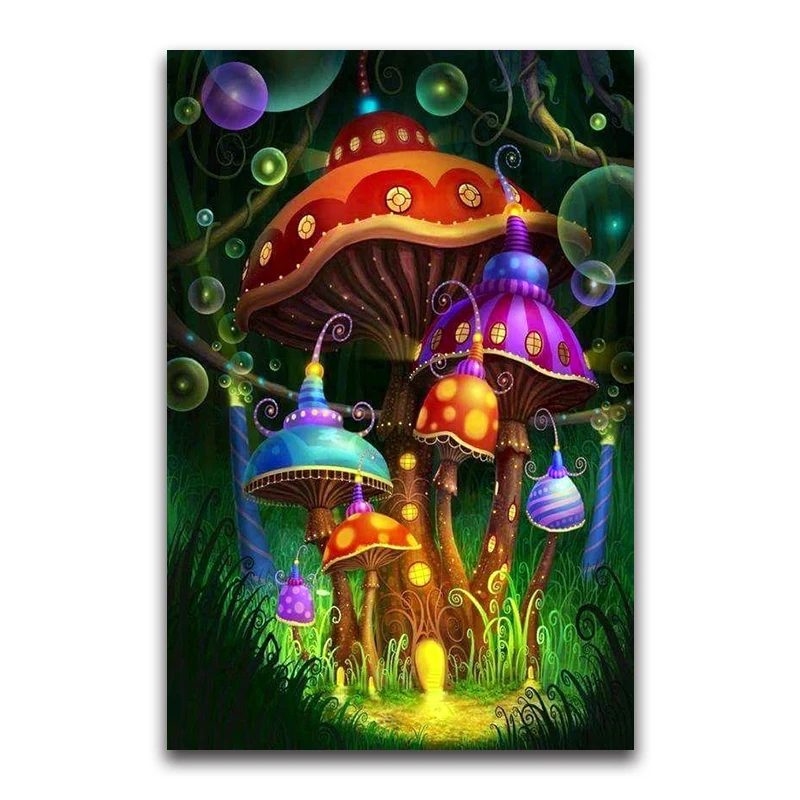 5D DIY Diamond Embroidery Landscape Forest Color Mushroom House Diamond Painting Cross Stitch Mosaic Decoration