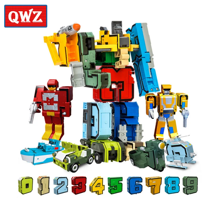 QWZ 10 15 Creative Blocks Assembling Educational Blocks Action Figure Transformation Number Robot Deformation Robot Toy