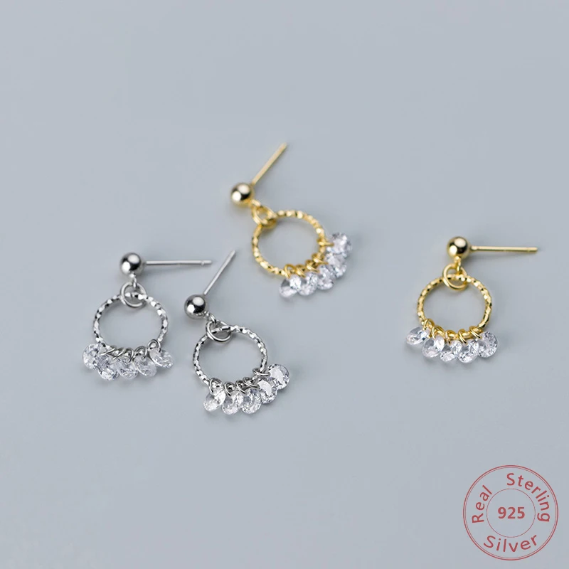 

New Style 925 Sterling Silver Concave Surface Stud Earring Simple Sweet Crystal Design Earring For Women Fashion Lady Accessorie