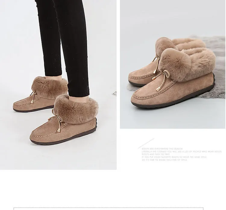SW Genue/кожаные женские теплые зимние ботинки; кроличий мех; Новинка года; зимняя повседневная женская обувь с бантом; удобные зимние ботильоны