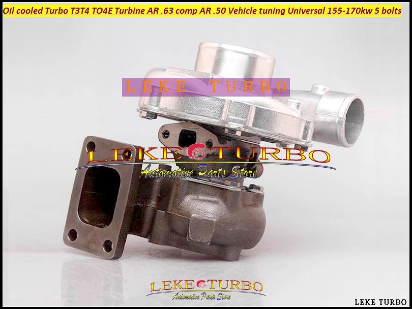 Oil cooled Turbo T3T4 T3 T4 T3T4 TO4E Turbine AR .63 comp AR .50 Turbocharger For Vehicle tuning Universal 155-170kw 5 bolts (1)