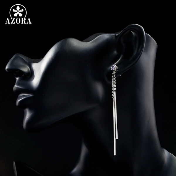 Серьги подвески AZORA из белого золота с австрийскими кристаллами TE0012|drop earrings|earrings