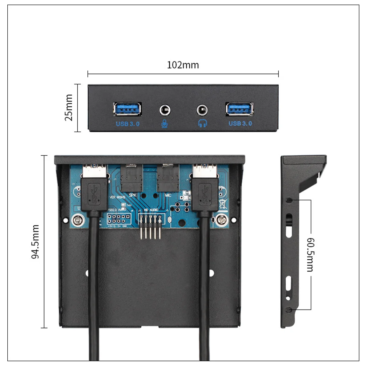 3.5 بوصة قرص مرن الجبهة لوحة USB Hub 2 منافذ HD جهاز التحكم في الصوت 2 منافذ USB 3.0 مع 20 دبوس موصل ل كمبيوتر مكتبي