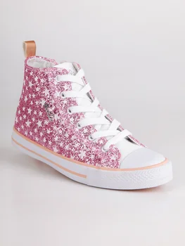 

High top sneakers lace up with glitter-Fuxia