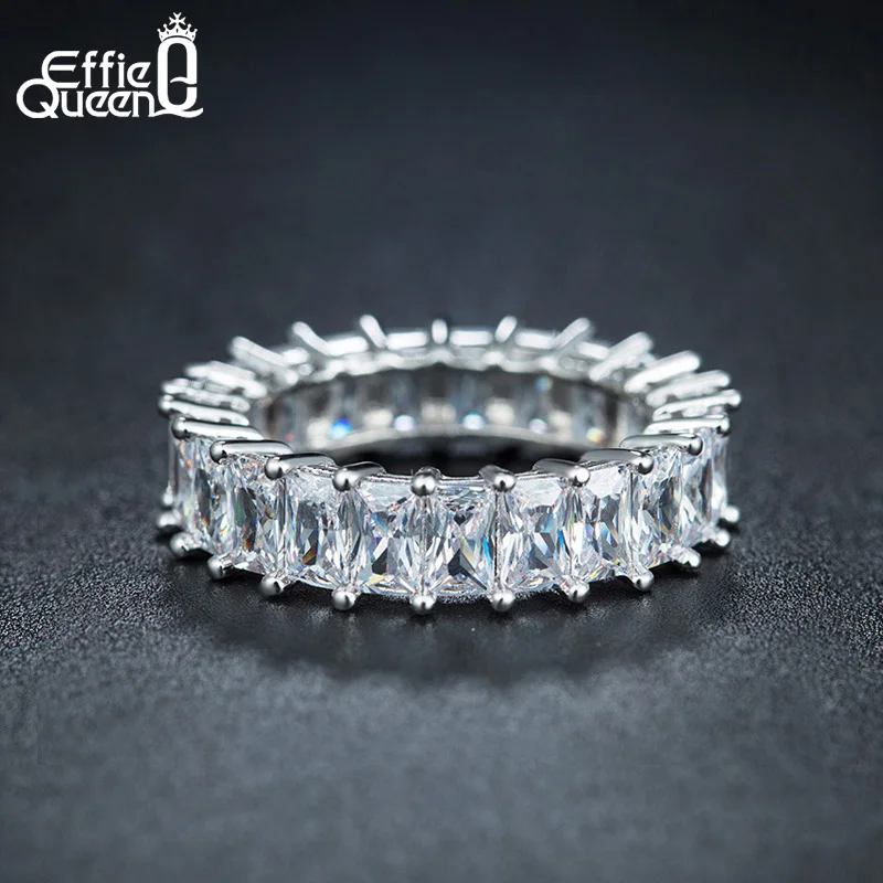 Effie Queen 2018 Row Eternal Crystal Jewelry Wedding Ring Clear Fashion Eternity Rings for Women Free Shipping Jewelry DR146