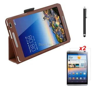

For Huawei MediaPad M1 8.0 S8-301W / L / U High Quality Slim Litchi Grain Stand Folio Leather Cover Case +2* Clear Films +Stylus