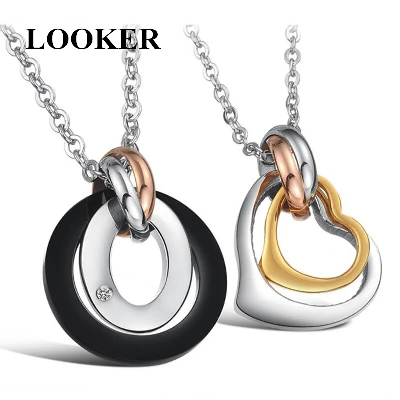

2018 New Black Gold Heart Romantic Couple Necklace 316L stainless steel Titanium Steel Rose Gold Woman Man Jewelry