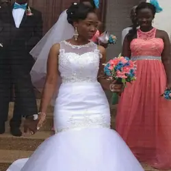 2019 южноафриканские кружевные свадебные платья русалки Плиссированные Длинные Иллюзия поцелуй подвенечные свадебные платья
