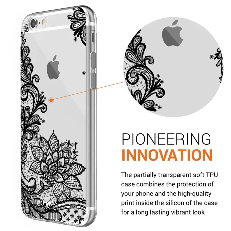 Роскошный силиконовый чехол для телефона iPhone 8 7 6 6s Plus 5s чехлы с 3D кружевом