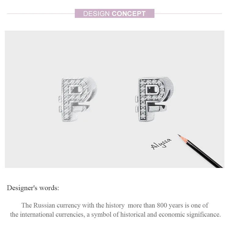 WOSTU рубль русская валюта бисер 925 пробы Silve Циркон Шарм Подходит браслет кулон DIY ювелирных изделий CQC1271
