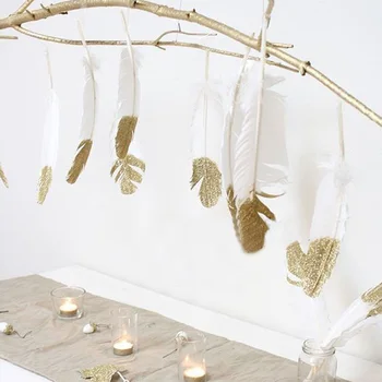 

Gold / Silver Dipped Feather Bunting Tassel Garland Wall Hanging Banner Kids Bedroom Birthday Wedding Decoration Party Favors