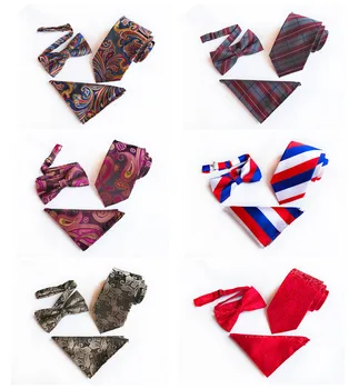 

Unique Design Fashion Explosions Wild Polyester Silk Jacquard Business Men 8cm Tie Bow Tie Pocket Towel Accessories Set