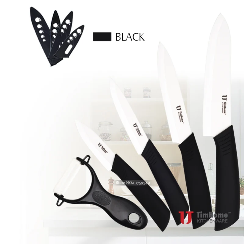 5 шт. набор керамических ножей для кухни " 4" " 6" поварские ножи+ Керамическая овощечистка+ 4 шт нож оболочка/крышка Timhome керамический нож - Цвет: White Blade