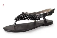 Vokoklk Summer Fashion Women Rome Beaded Rhinestone Flat Sandals,Ladies Flowers Flip Flops Bohemian Beach Shoes Black Silver