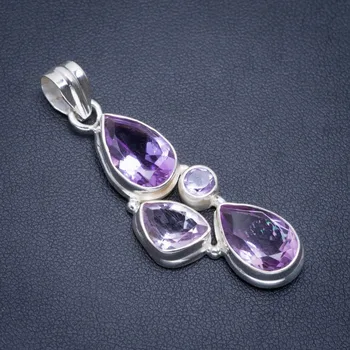 

Natural Amethyst Handmade Unique 925 Sterling Silver Pendant 2" A1835