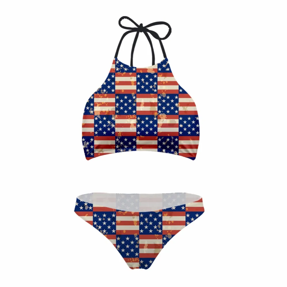 FORUDESGINS Bikinis Women Sexy Swimsuit Flag Printing Swimwear Push Up ...