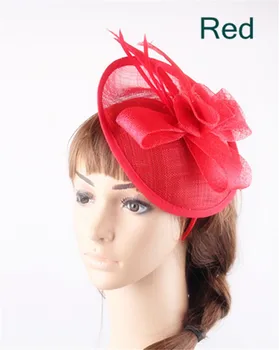 

17Colors fancy feather fascinators red sinamay millinery hats wedding hair bands elegant women church fashion coktail headwear