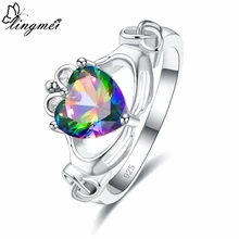 Lingmei claddagh estilo casamento noiva coração anel de promessa para mulher multipink zircon prata cor jóias moda anel tamanho 6-9