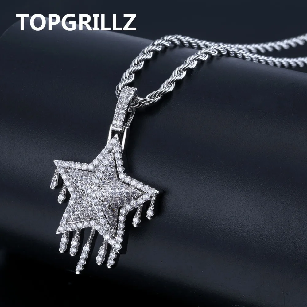 

TOPGRILLZ Men's Women Iced Out Cubic Zircon Bling Drip Star Necklace & Pendant Gold Silver Color Hip Hop Jewelry Tennis Chain