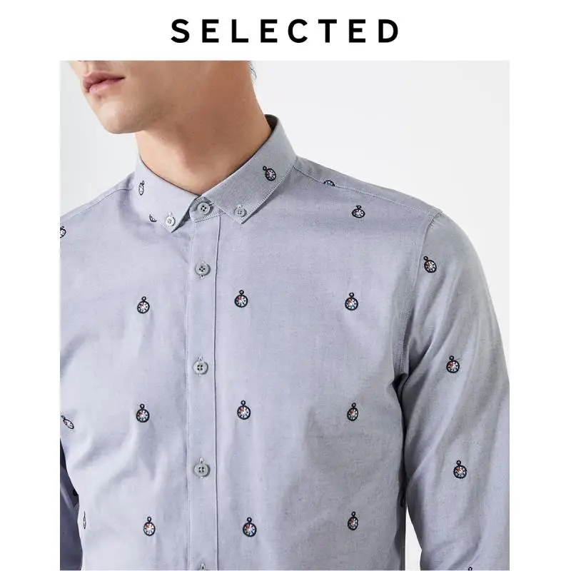 Мужская приталенная рубашка из 100% хлопка с вышивкой и длинными рукавами S |