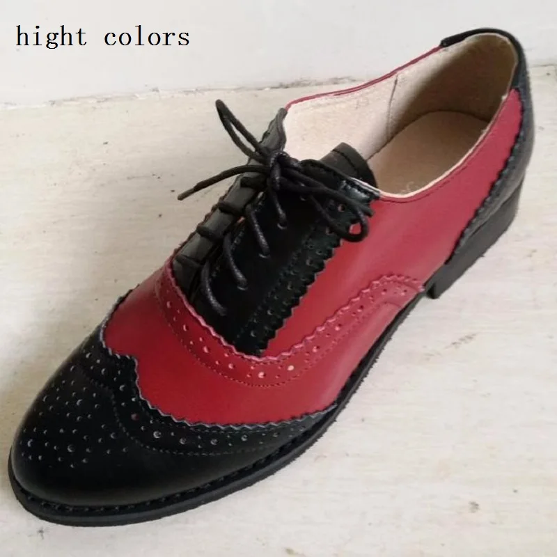 

New 19 Style Zapatos Hombre oxford Flats Shoes For Women Lace Up Color Block Decoration Genuine Leather Casual Brogue Shoes