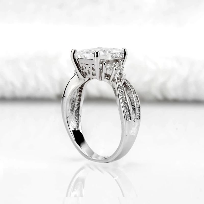 Stainless Steel Compression-Set Square Split Shank Ring with Clear CZ
