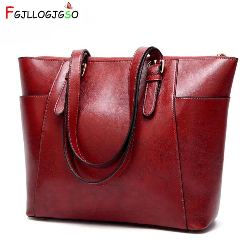 

FGJLLOGJGSO Female Shoulder Bags 2019 Fashion Women Handbags Oil Wax Leather Large Capacity Tote Casual PU Leather Crossbody Bag