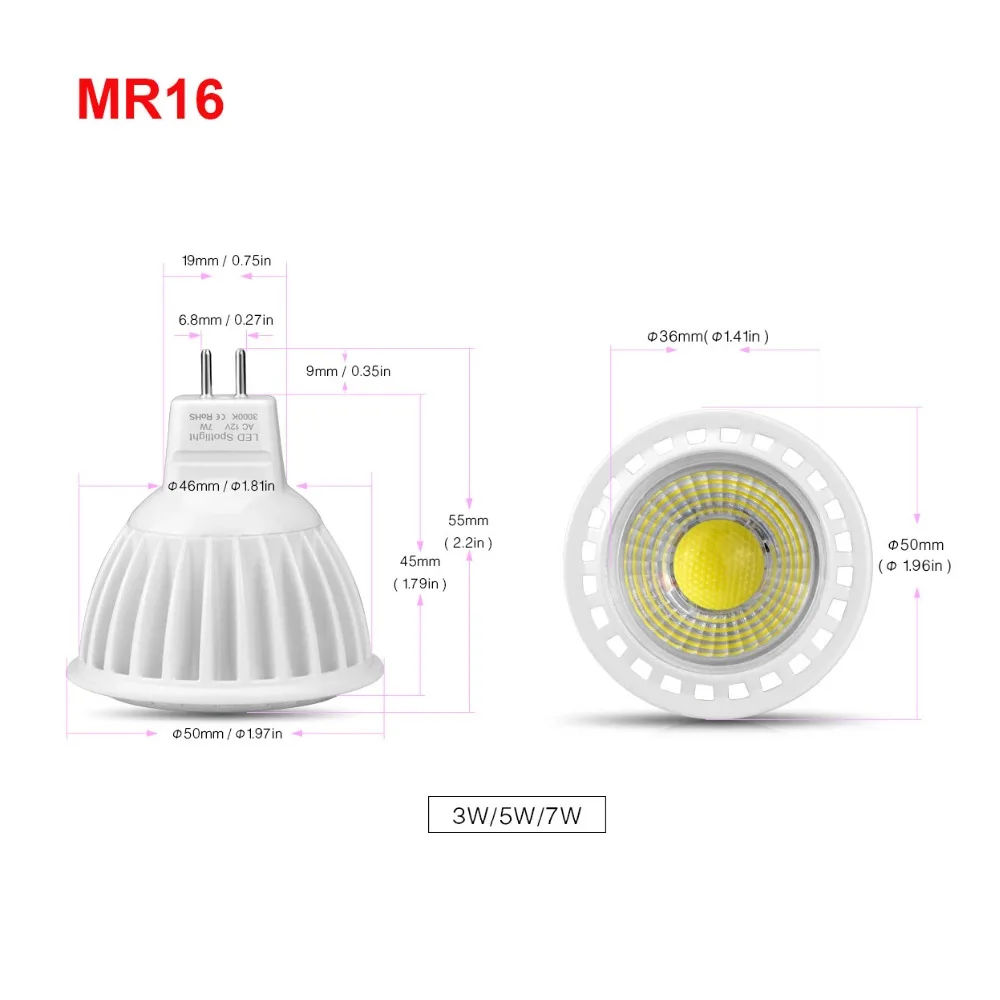 Алюминий GU10 Светодиодный точечный светильник AC 220V 110V MR16 GU5.3 светодиодный лампы AC DC 12V светодиодный светильник 3 Вт 5 Вт 7 Вт с регулируемой яркостью COB Светодиодный точечный светильник в помещении