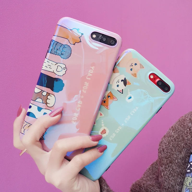 

Blue Light Laser Cute Cats Cover Case For iPhone 6 6s Plus 7 8 Plus for iPhone X Soft Fundas Cell Phone Back Shell Cases